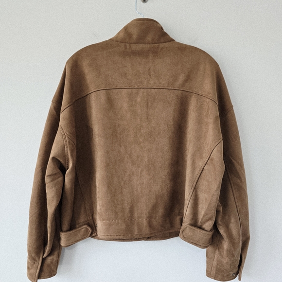 NWT Max Studio Faux Suede Bomber Jacket Womens M Brown Tan - Picture 2 of 9